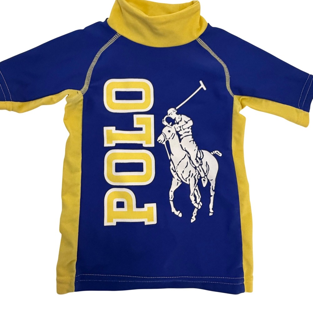 Polo Ralph Lauren Baby Boy Rash Guard Swim Shirt Blue Yellow Big Pony 12M